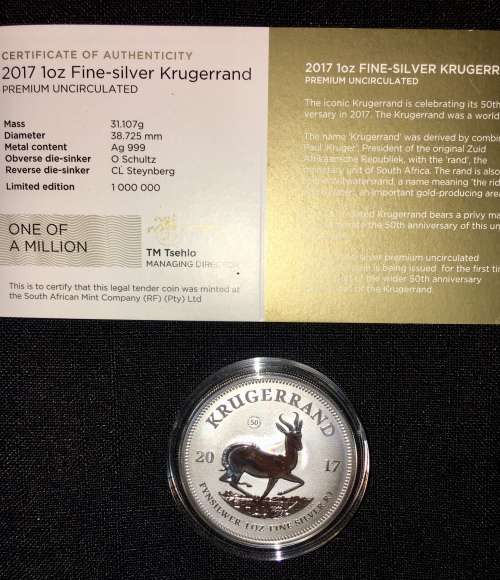 2017 1OZ FINE SIVLER KRUGERRAND(PREMIUM UNCIRCULATED)