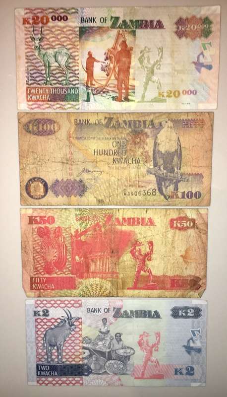 SET OF 4 X ZAMBIA KWACHAS 20,000 TO 2 KWACHA[1 bid takes all]
