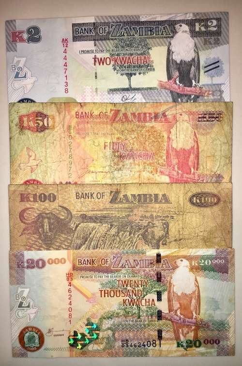 SET OF 4 X ZAMBIA KWACHAS 20,000 TO 2 KWACHA[1 bid takes all]