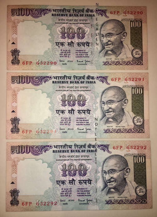 INDIA X3,,,100 RUPEE IN SEQUENCE 290-293[1 BID TAKES ALL]