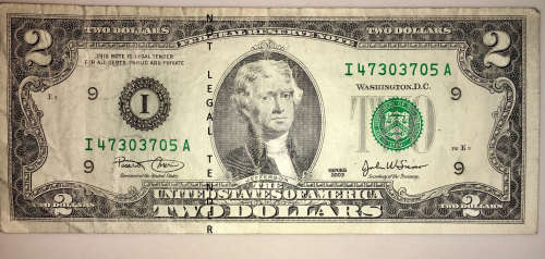 U S A  2003 $2 DOLLAR BILL[MINNEAPOLIS "IA"]