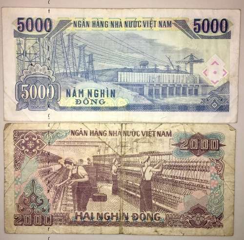 VIETNAM X2,,,,DONG 5000 DONG 1991 & 2000 DONG 1988