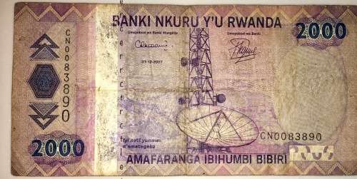 2000 FRANCS RWANDA 2007   VF-F CONDITION