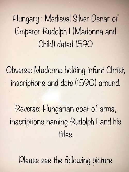 HUNGARY 1590 MEDIEVAL SILVER DENAR OF EMPEROR RUDOLPH(MADONNA&CHILD)