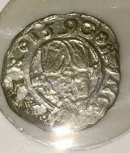 HUNGARY 1590 MEDIEVAL SILVER DENAR OF EMPEROR RUDOLPH(MADONNA&CHILD)