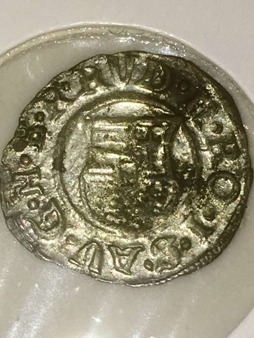 HUNGARY 1590 MEDIEVAL SILVER DENAR OF EMPEROR RUDOLPH(MADONNA&CHILD)