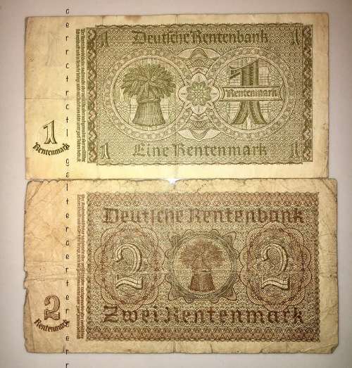 GERMAN EMPIRE 1 RENTENMARK & 2 RENTENMARK 30 JAN 1937 NAZI 3RD REICH