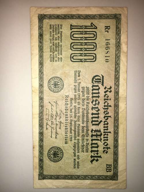1000 MARK 15 SEPTEMBER 1922 BERLIN GERMAN EMPIRE