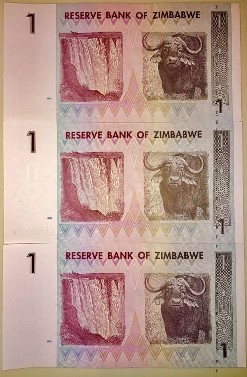 ZIMBABWE X3,,, $1 IN SEQ AA821- AA823 2007 AUNC[1 BID TAKES ALL]