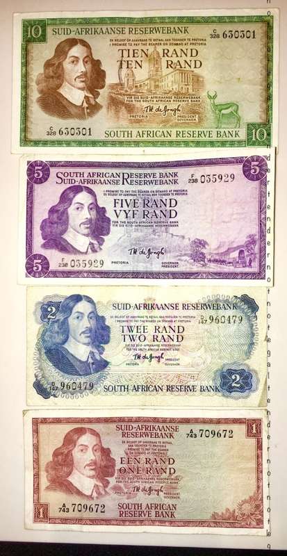 COMPLETE SET OF 4 X TW DE JONGH NOTES 1966 R10 R5 R2 R1 [1 BID TAKES ALL]