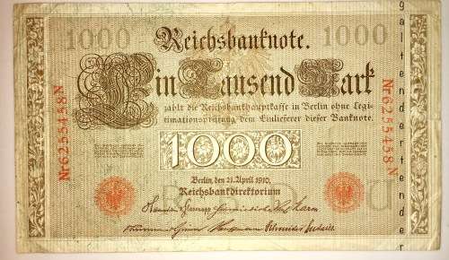 GERMANY 1000 MARK 21 APRIL 1910 BERLIN  BIG NOTE RED SEAL