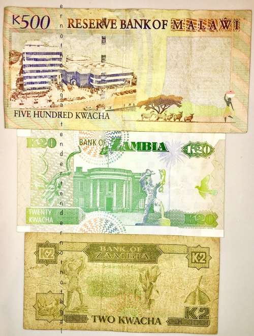 3 X 500 KWACHA MALAWI,20 KWACHA ZAMBIA,2 KWACHA ZAMBIA