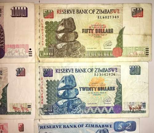 SET OF 6 X $100 TO $2 ZIMBABWE 1983-1997(1 BID TAKES ALL)