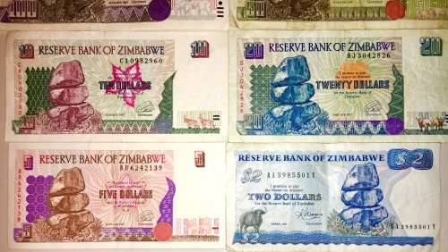 SET OF 6 X $100 TO $2 ZIMBABWE 1983-1997(1 BID TAKES ALL)