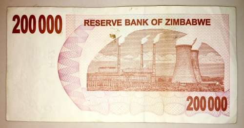ZIMBABWE 200000 DOLLAR SCARES AT SERIAL 2008 HIGH GRADE NOTE