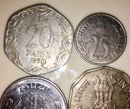 INDIA  X4,,,, SET OF 2 RUPEES,1 RUPEE 20 PAISE & 10 PAISE 1990-1999( 1 BID TAKES ALL)