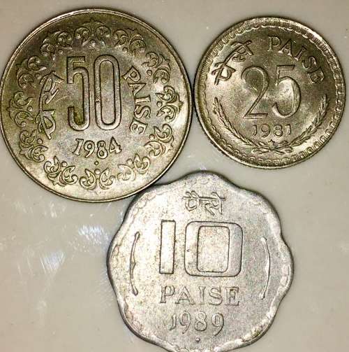 INDIA 5 X SET  5 RUPEES(GHANDI) TO 10 PAISE 1982 TO 1988( 1 BID TAKES ALL)