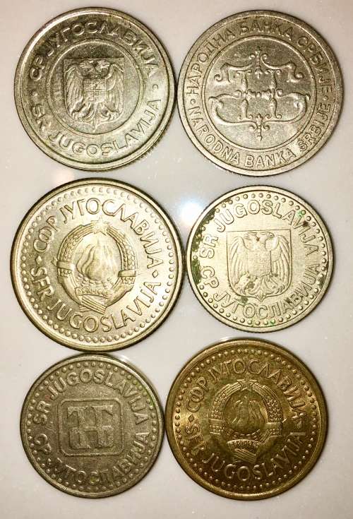 YUGOSLAVIA  X 6  2 DINARA, 1DINARA & 50 PARA 1990-2003(1 BID TAKES ALL)