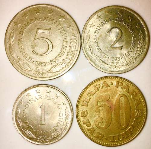 YUGOSLAVIA  X 4  5 DINARA, 2 DINARA, 1 DINARA  & 50 PARA, 1971-1978(1 BID TAKES ALL)