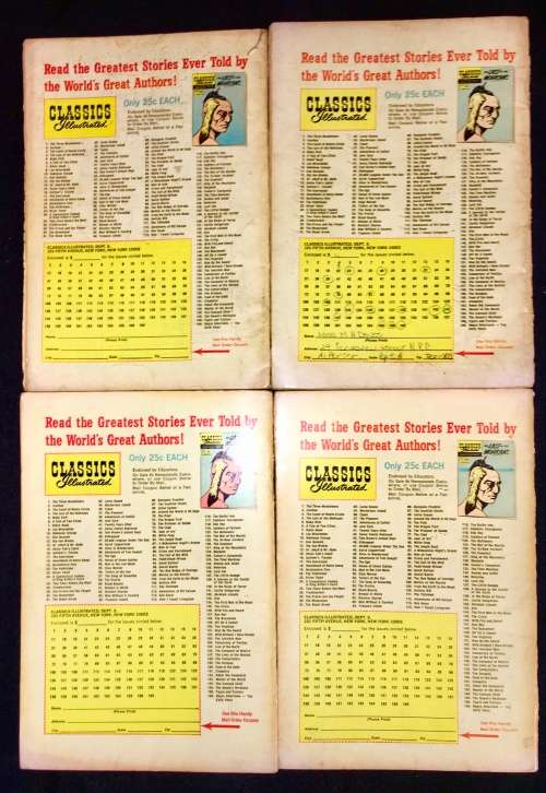 CLASSIC ILLUSTRATED X 4   NO 7  , NO 16 , NO 17 , NO 24   1969 (GILBERSON)F TO F+