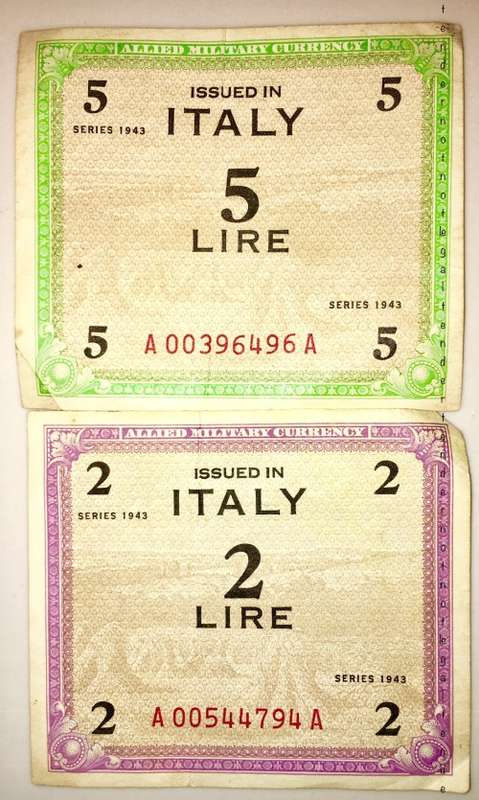 ITALY X2,,,, 5 LIRE & 2 LIRE 1943