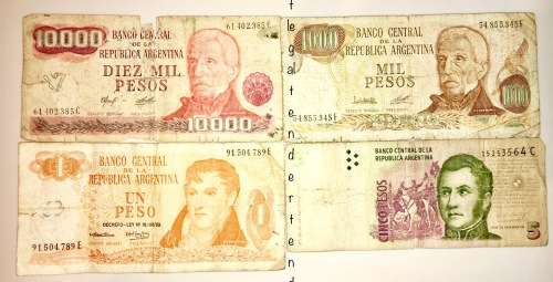 ARGENTINA SET OF 4,,,10000 PESO ,1000, 5 & 1 PESO