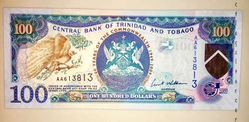 $100 TRINADAD & TOBAGO 60YRS COMMONWEALTH 2009 UNC GEM
