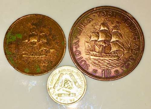 SA UNION SILVER 1951 TICKEY - 1 PENNY &, 1/2 PENNY(1 BID TAKES ALL)