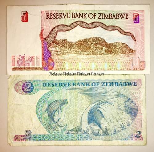 ZIMBABWE X2,,,, $5 1997 & $2 1994