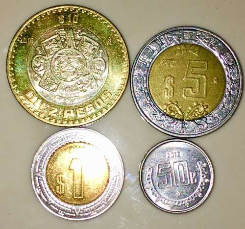 MEXICO X4,,, $10 , $5, $1 & 50C 2007-2016 HIGH GRADE