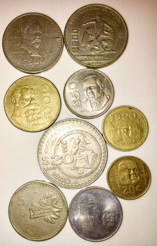 MEXICO  9 x $500, $200 ,$100 ,$50,2X $20 ,$5 ,$1 & 20C 1980S