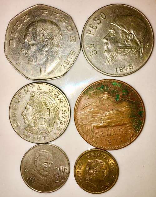 MEXICO  6 x $10, $1 ,50C ,,2X 20C , & 5C 1970S
