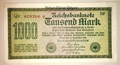 GERMANY 1000 MARK STAR NOTE UNC 1922