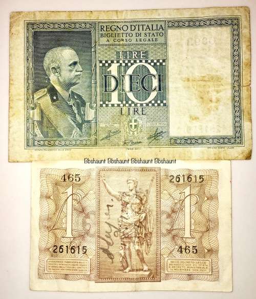 ITALY X2 10 LIRE & 1 LIRE 1939