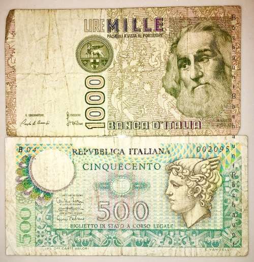 ITALY 1000 LIRE 1982 & 500 LIRE 1974