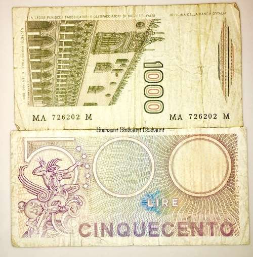 ITALY 1000 LIRE 1982 & 500 LIRE 1974
