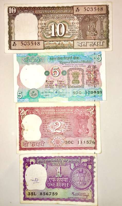 INDIA SET OF 4X 10 RUPEES ,5 RUPEES,2 RUPEES & 1 RUPEES