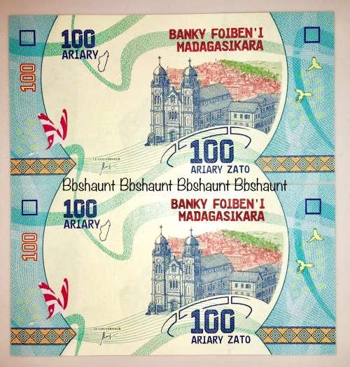 MADAGASCAR 100 AVIARY IN SEQUENCE UNC F70116860-861...2017 [1 BID TAKES ALL]