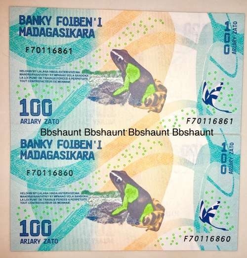 MADAGASCAR 100 AVIARY IN SEQUENCE UNC F70116860-861...2017 [1 BID TAKES ALL]