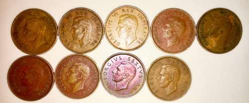 1/2 PENNY SET OF 9 1940 TO 1949 BAR 1947