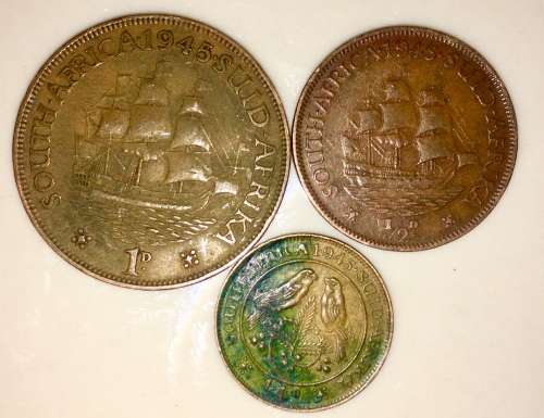 SET OF 1 PENNY , 1/2 PENNY & 1/4 PENNY 1945(1 BID TAKES ALL)