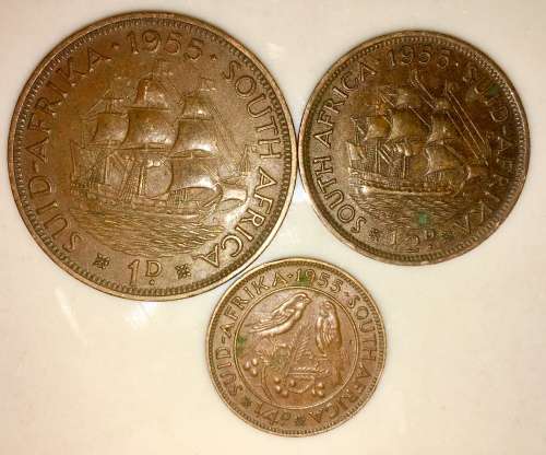 SET OF 1 PENNY , 1/2 PENNY & 1/4 PENNY 1955(1 BID TAKES ALL)