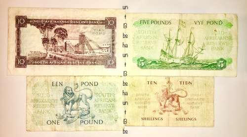 MH DE KOCK SET X 4 1955-1956; 10 POUNDS, 5 PONDS, 1 POUND, 10 SHILLINGS ALL AFR/ENG(1 BID TAKES ALL)