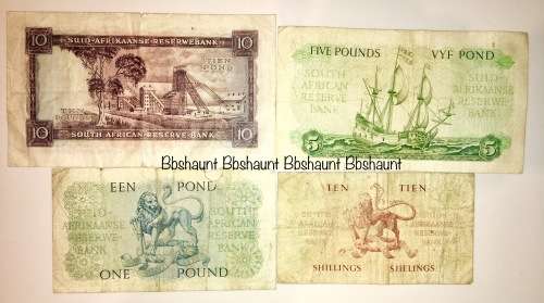 MH DE KOCK SET X 4 1953-1957; 10 POUNDS, 5 PONDS, 1 POUND, 10 SHILLINGS (1 BID TAKES ALL)