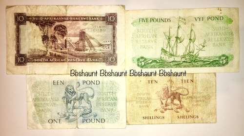 MH DE KOCK SET X 4 1951-1957; 10 POUNDS, 5 PONDS, 1 POUND, 10 SHILLINGS ALL AFR/ENG(1 BID TAKES ALL)