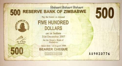ZIMBABWE $500 2007