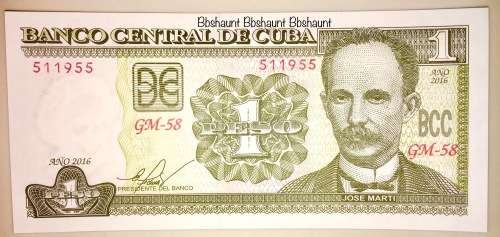 CUBA 1 PESO 2016 UNC CRISP NOTE