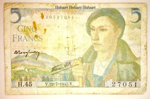 FRANCE 5 FRANCS 1945