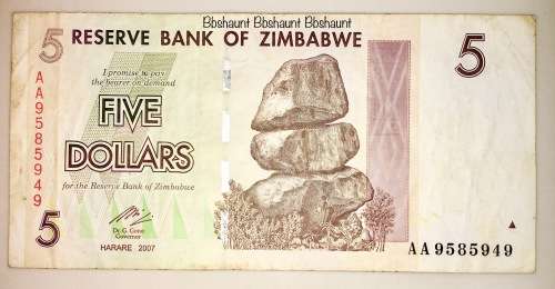 ZIMBABWE 5 DOLLARS 2007