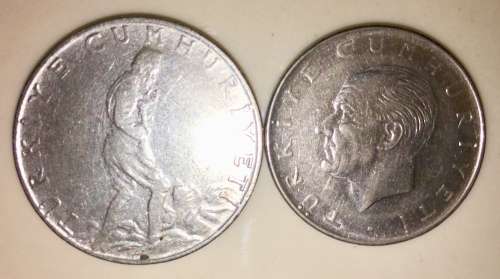 TURKEY X2,,,,2 1/2 LIRA 1962 & 1 LIRA 1975